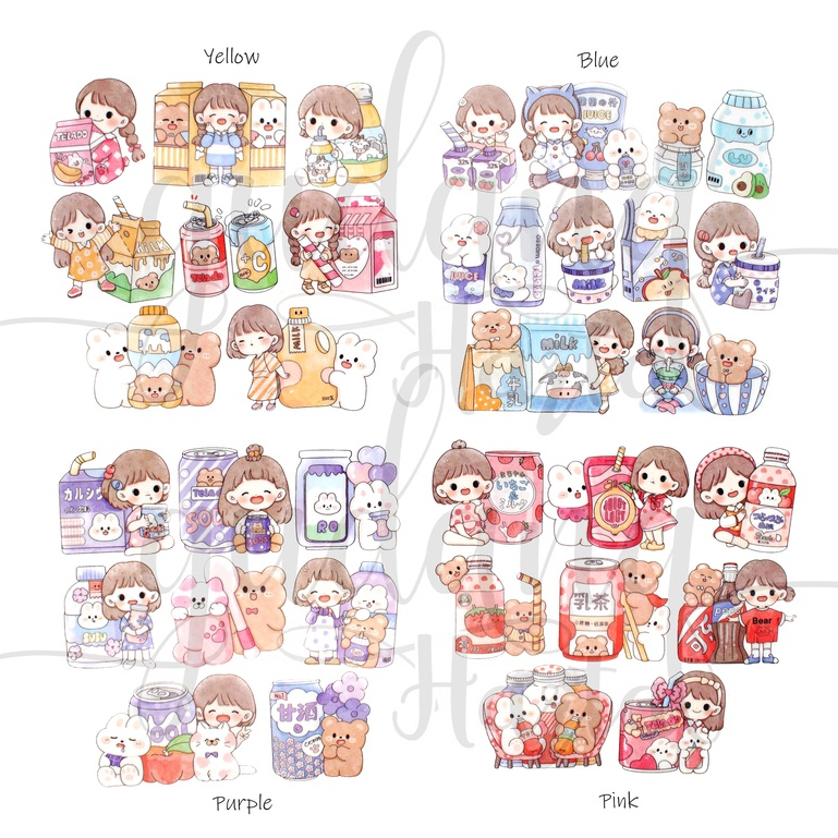 STtiker Cute Chibi Gilr Stiker Motif Cewek Dan Buah Minuman Lucu DIY Scrapbook GH 303503