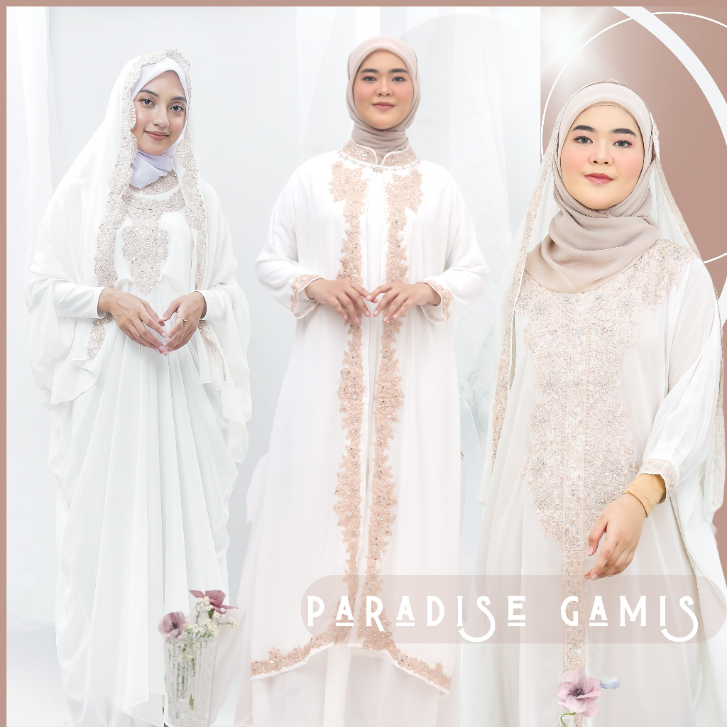 Gamis Kaftan Syari Putih BW Ceruty Bordir Pesta Kondangan Mewah Ibu Ibu Jumbo