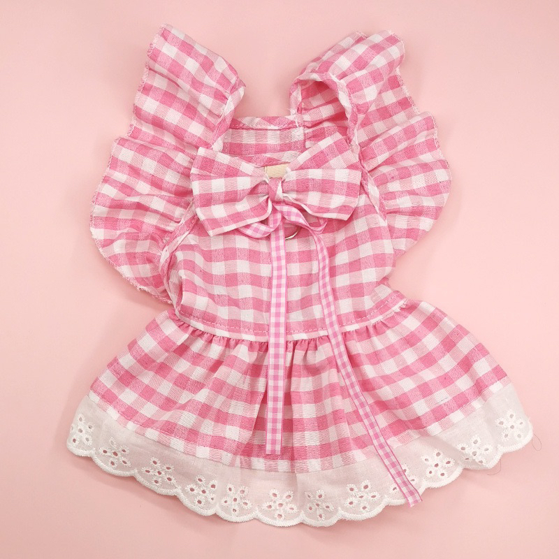 Narae pink plaid dress with head band ribbon