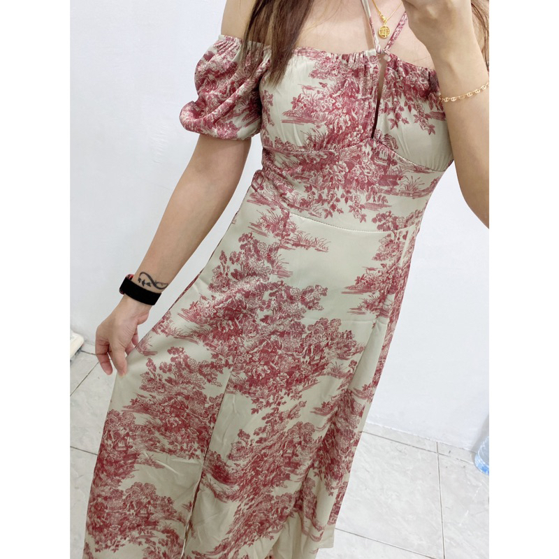 ww.coid - D1or Design Full Printing Puffy / Sabrina Slit Dress