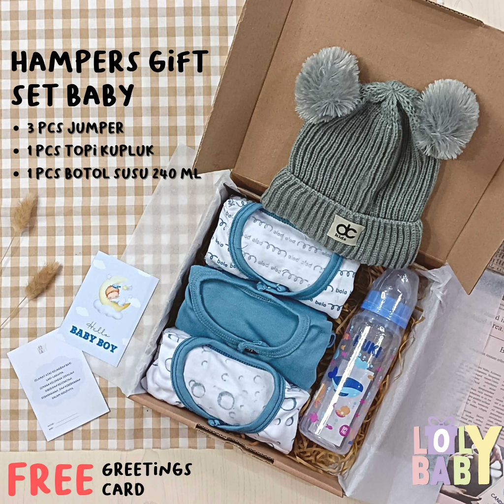 Hampers Baby Gift Set ( 22 cm ) 3 Pcs Jumper Bayi 1 Pcs Botol Susu 240 ML 1 Pcs Topi Kupluk Rajut LOLY BABY