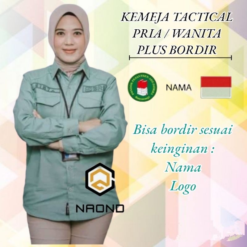 Kemeja Tactical Plus Bordir Bendera merah putih  Pre-Order