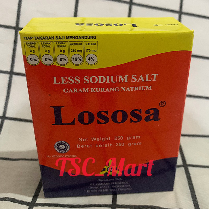 

Garam Lososa 250gr/ Rendah Sodium/ Garam Kurang Natrium / Less Sodium Salt / Garam / Lososa / 250gr / Rendah / Sodium / Kurang / Natrium / Less / Sodium / Salt