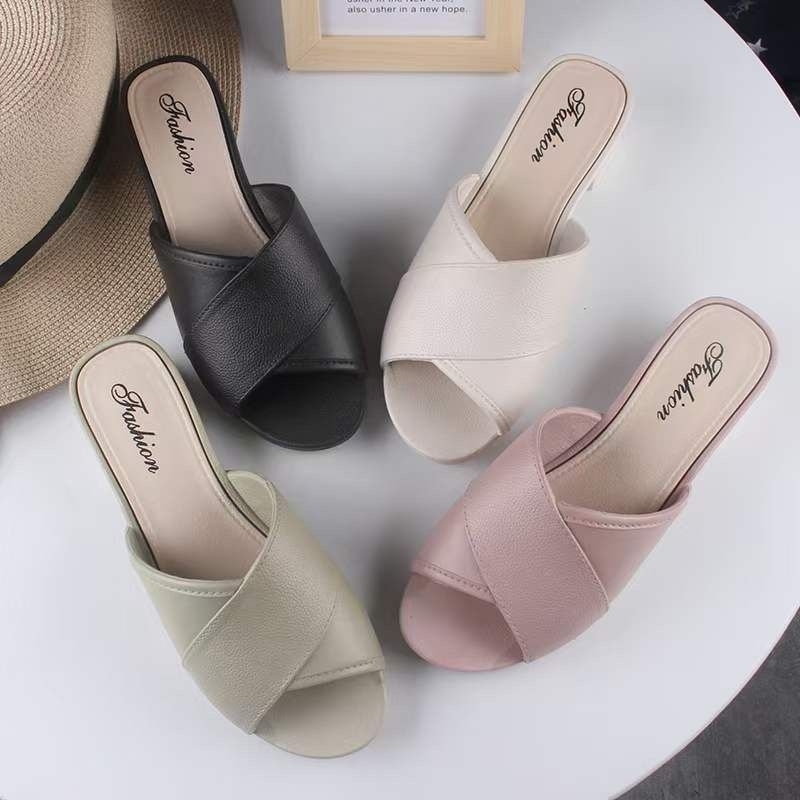 Sandal Slop Wanita Silang Wedges Polos Import High Quality RF