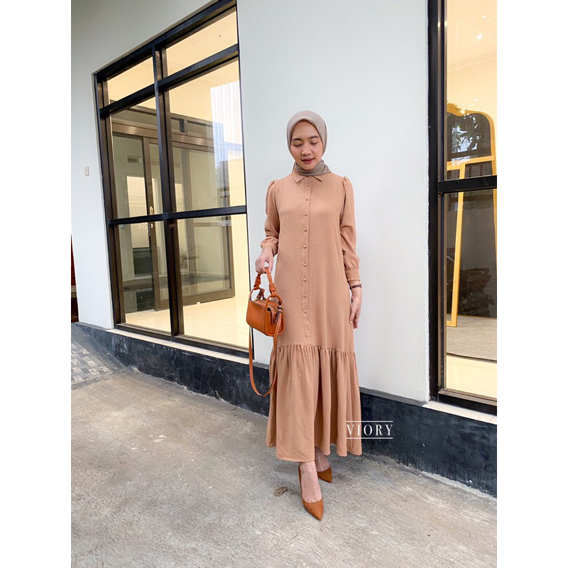 CRINKLE RUFFLE DRESS (Dress Polos Cantik/ Gamis Rampel/ Dress Busui Friendly)