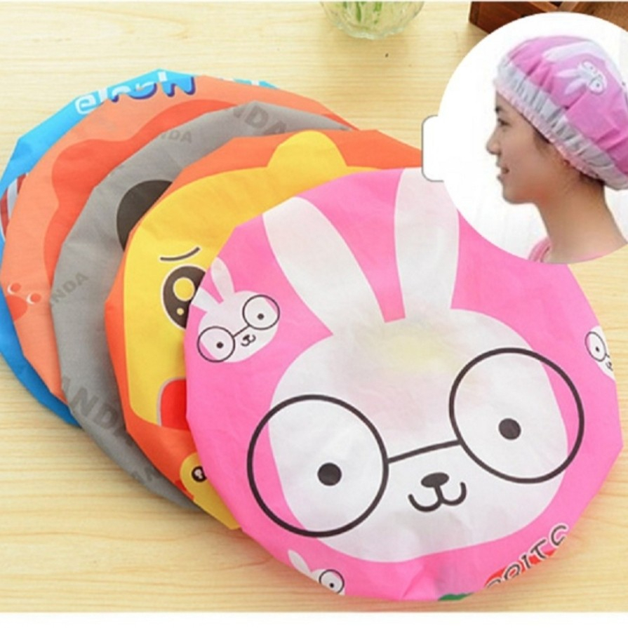 Shower Cap Penutup Rambut Dewasa - Pelindung Rambut Motif Karakter Lucu