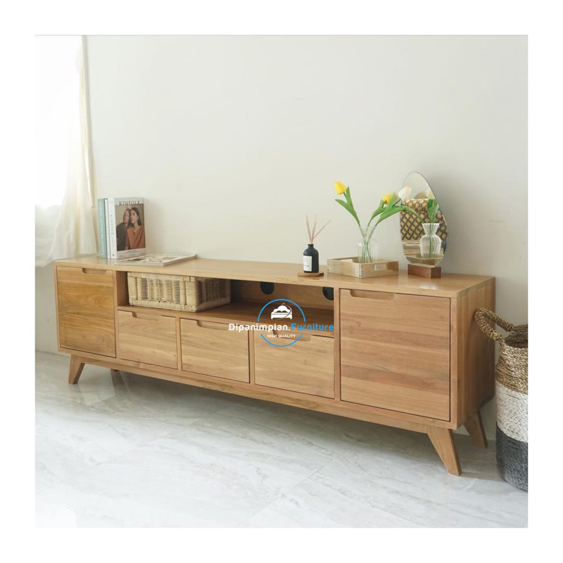 Meja tv minimalis panjang 180 - meja tv kayu jati perhutani
