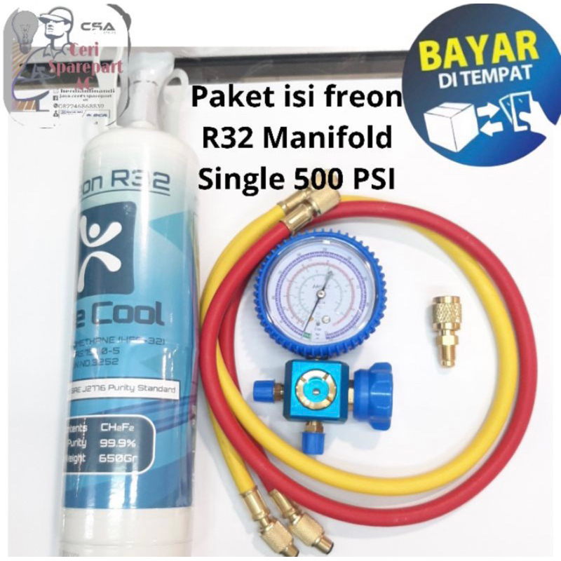 Paket isi AC rumah R32 lengkap R32 + manifold + selang + adaptor