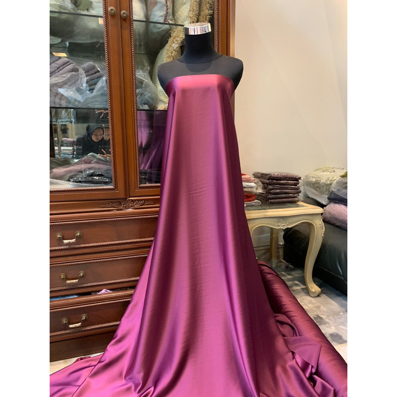 Bahan Satin Maxmara Silk Lux Original 100% Mewah Glossy Warna Burgundy Ungu Wine