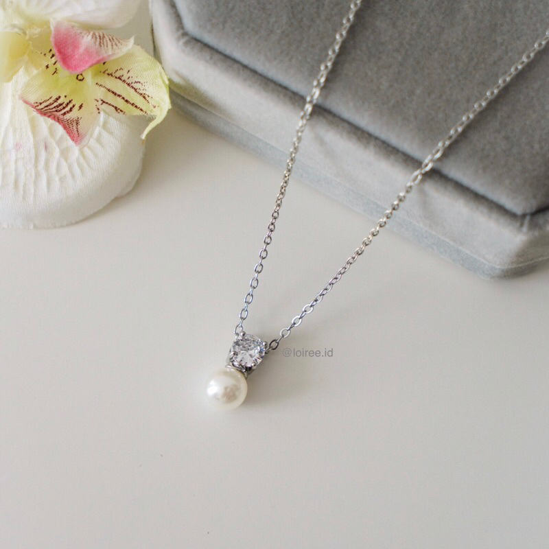 MEGI | Wedding Collection - Zirconia Pearl Chain Daily Necklace - Kalung Wanita