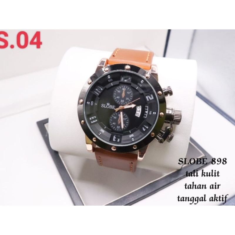 Beli 1 Gratis 1!! Jam Tangan Pria original SLOBE 898 | Jam Tangan cowok Kulit Harga Promo Terkeren