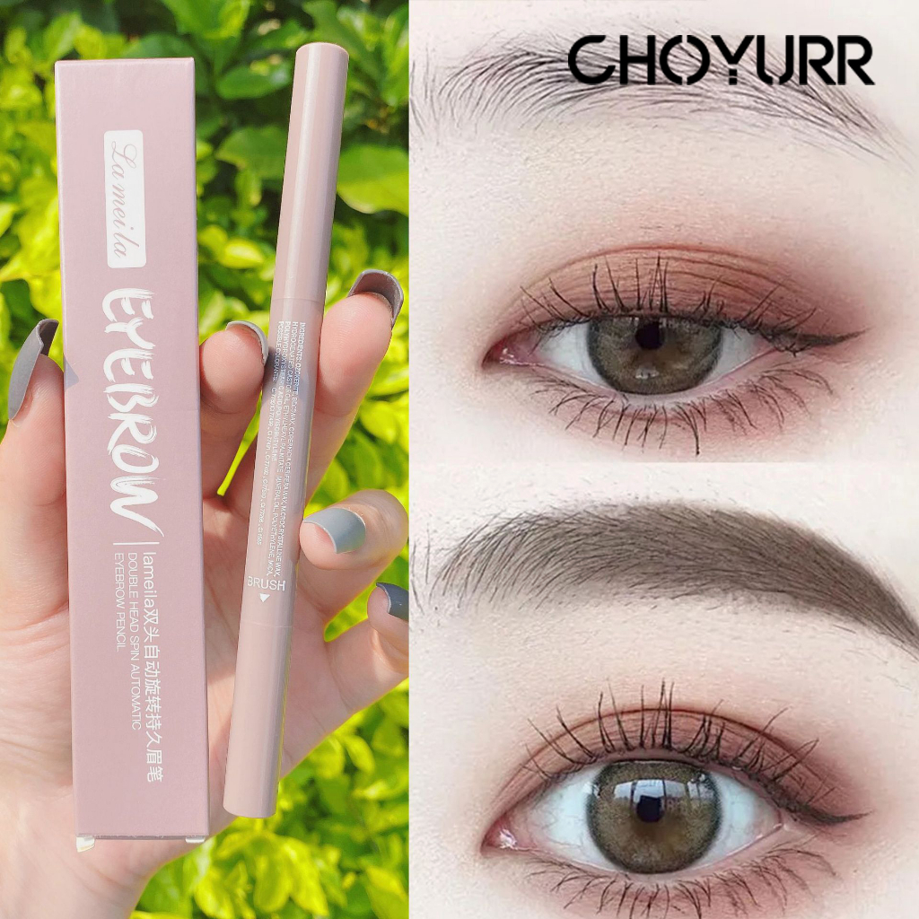 【COD】Pensil Alis Eyebrow 2 in 1 Kepala Double Head Spin Automatic Eyebrow Pensil Tahan Lama Tahan Air Warna Alami -CH