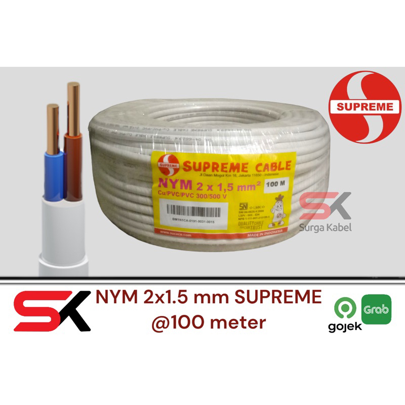 NYM 2x1.5 mm SUPREME/ kabel kawat putih merek supreme/ NYM 2 x 1.5