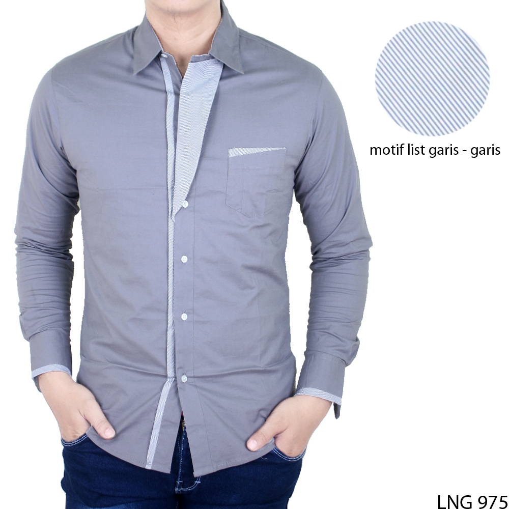 Men Long Sleeve Casual Shirts Clothing Katun Abu – LNG 1638