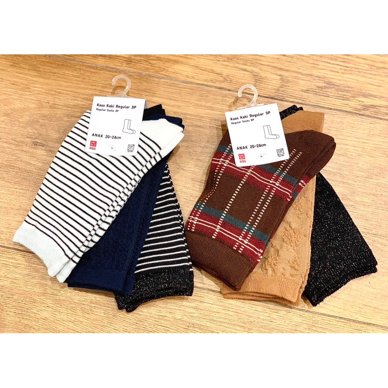 UNIQLO Kids Socks Kaos Kaki Anak 3 Pairs Mix Motif Cotton Original