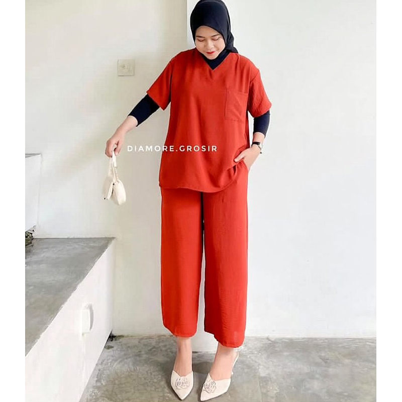 ONE SET SINTA V-NECK POCKET / SETELAN CRINKLE OVERSIZE