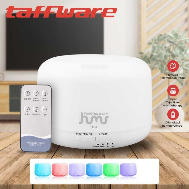 Taffware Humidifier Aromatherapy Oil Diffuser 6 LED + Remote Control - HUMI H24 Putih