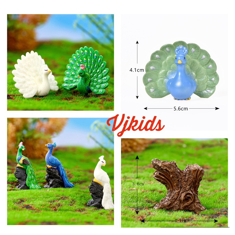 mainan miniatur peacock, burung merak untuk bermain sensory, pajangan, diorama, maket,topping cake