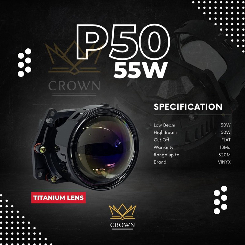 Biled Projector P50 55/60W Double Bowl Titanium bkn ix5 Garansi