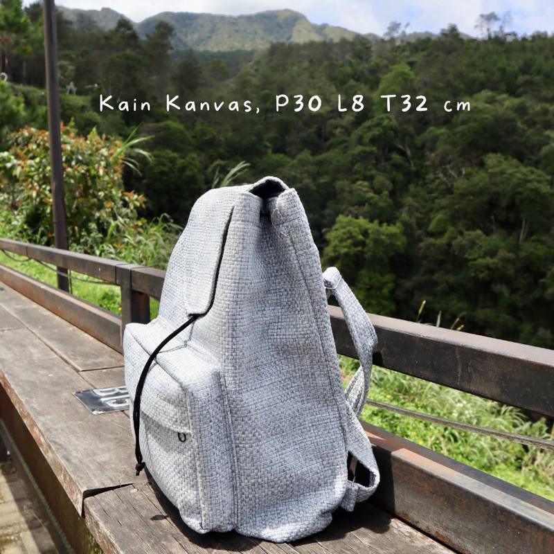 Bayar di Tempat COD Tas Ransel Serut Bahan Kanvas KANTONG Depan Ukuran Medium tas punggung wanita