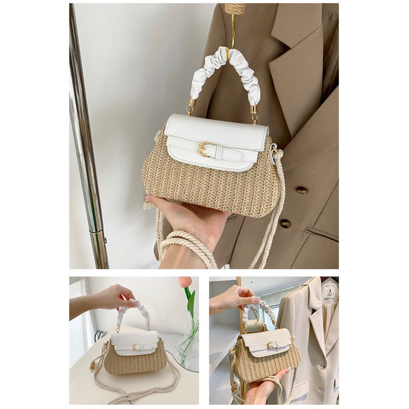 Tas Selempang Wanita Tas Cewek Mini Slingbag Handbag Straw Bag BX 8217