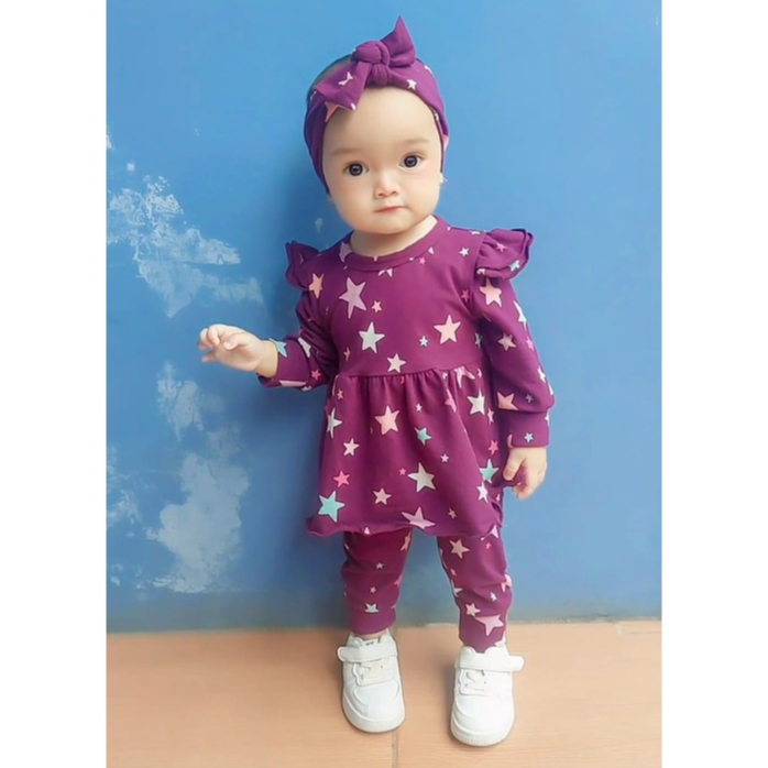 3-15BLN SETELAN BAYI ISVARA INCLUDE HEADBAND SETELAN BAYI PEREMPUAN PREMIUM by MYBEE (SNI)