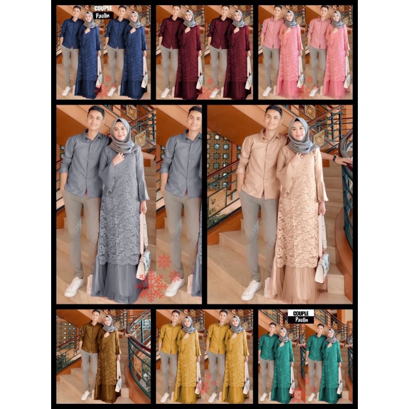 POULIN-GAMIS BAJU DRESS BRUKAT BROKAT RENDA PREMIUM COUPLE PASANGAN M L XL XXL JUMBO KONDANGAN NIKAH