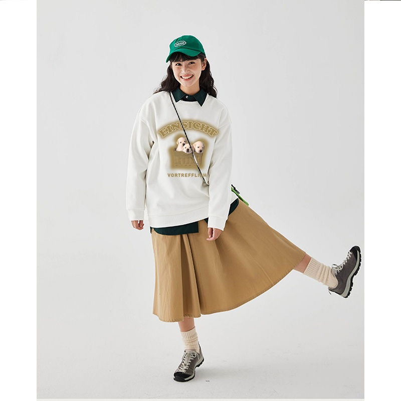 Kaos Stasan Wanita Oversize Couple Sweater American Vintage Cute Dog Cartoon Graphic Priting Top Kekinian Casual Sweater