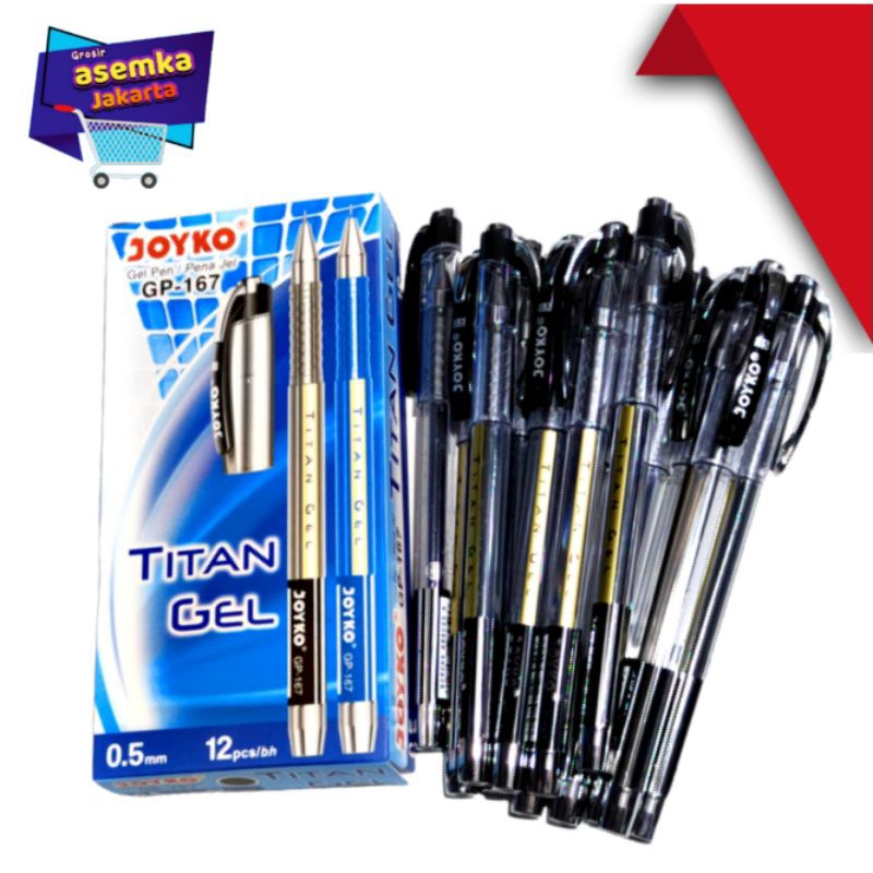 Bolpen Pulpen Gel Joyko GP-167 Titan Gel 0,5mm 12pcs