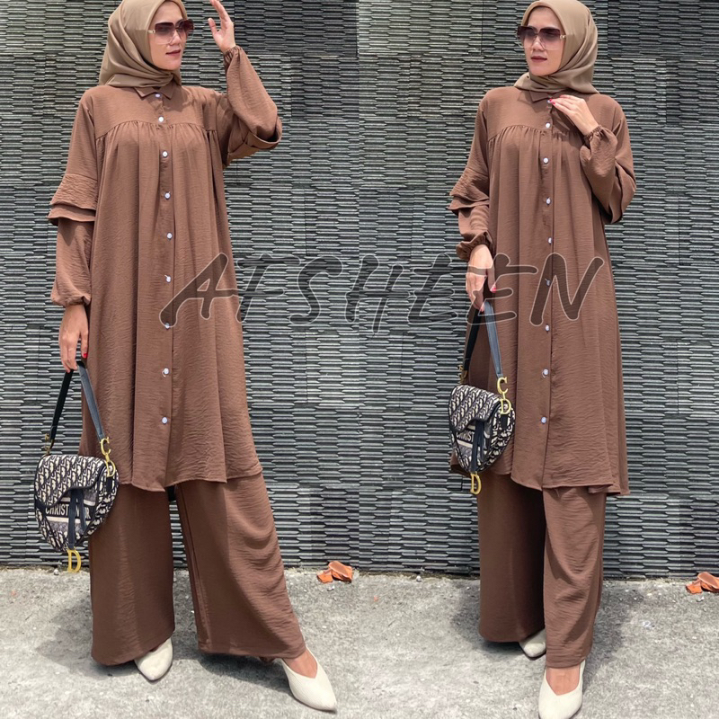 SET THALITA CRINKEL AIRFLOW PREMIUM/ONE SET LONG TUNIK POLOS JUMBO/SETELAN TUNIK WANITA TERBARU