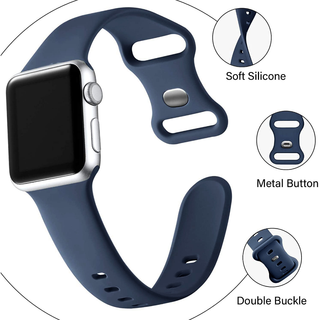 Strap Apple Watch 1 2 3 4 5 6 7 8 9 SE Ultra 2022 2 2023 Soft Silicone iWatch Sport Band 38mm 40mm 41mm 42mm 44mm 45mm 49mm Tali Silikon Smartwatch Double Buckle