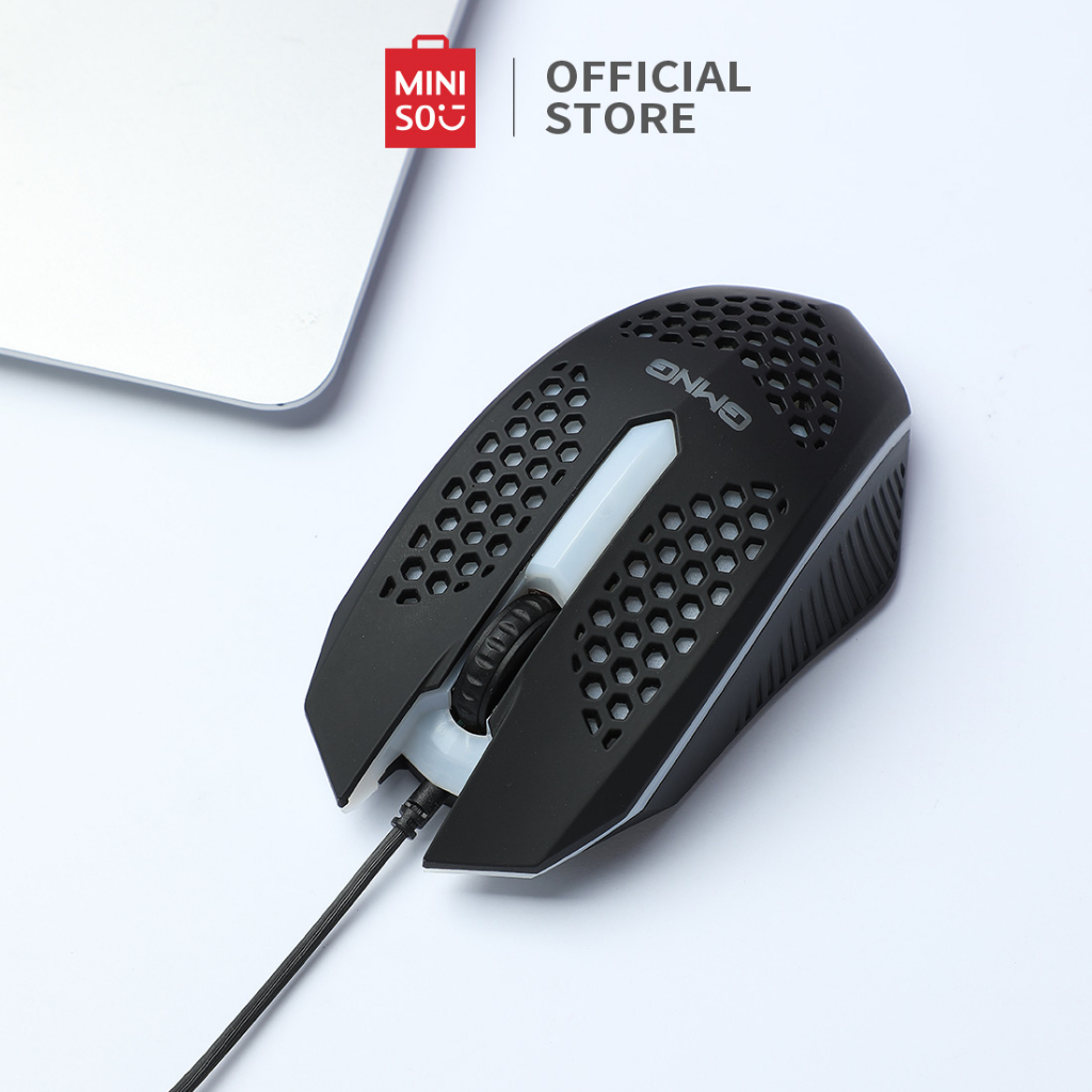MINISO Mouse Gaming Kabel Ringan dengan Lampu Hitam