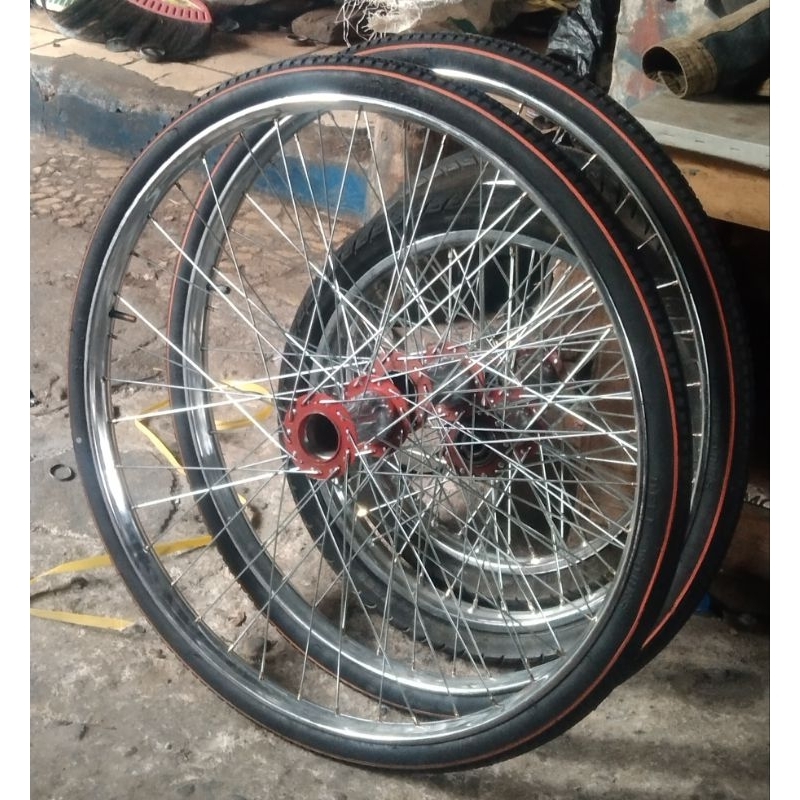 1 SET RODA GEROBAK VELG BECAK BERIKUT AS TINGGAL PASANG SAJA