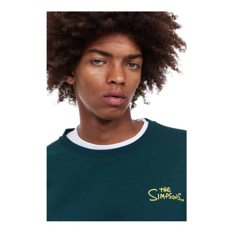 ( 8.8 ) Crewneck H&amp;M Unisex Sablon The Simpsons Green Hijau, Flecee Katun Lembut, Free Papperbag