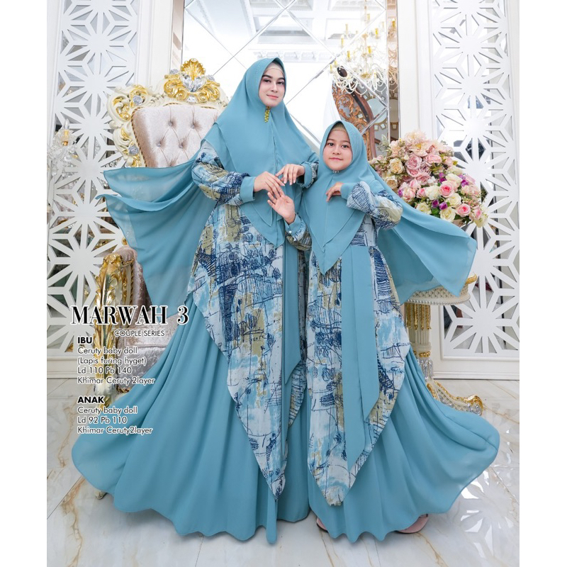 Humaira99 Gamis syari Set couple ibu dan anak wanita muslimah motif ceruty babydoll abstrak set khim