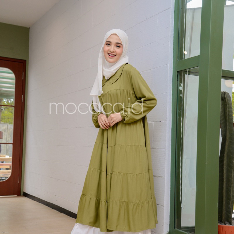 Midi Dress 5 Susun Busui Kerah Collar - greentea hijau