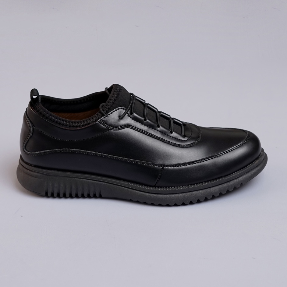 WAVE BLACK - Sepatu Pantofel Pria Casual Kulit Formal Kerja Kuliah Santai - Sepatu Pantopel Pria Cowok Oxford Original