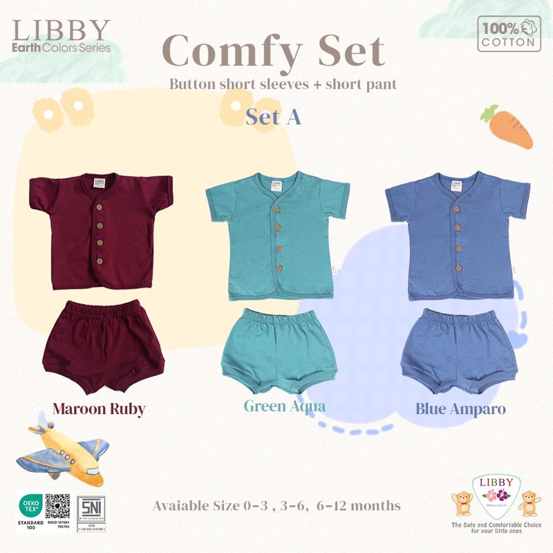 LIBBY COMFY Set Pendek / Panjang Warna Terbaru / Stelan Pendek LIBBY Kancing Depan