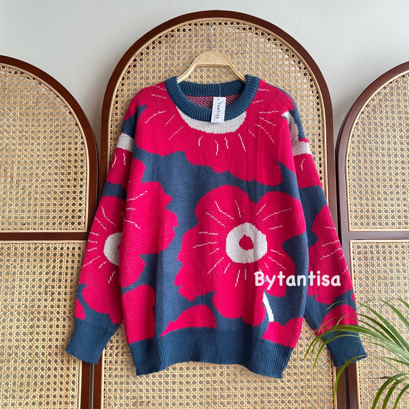 SWEATER RAJUT MOTIF BUNGA KANIA BAHAN TEBAL PREMIUM