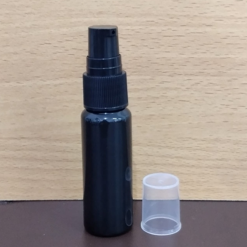 Botol plastik PET 20ml BR hitam tutup pump treatment half cap