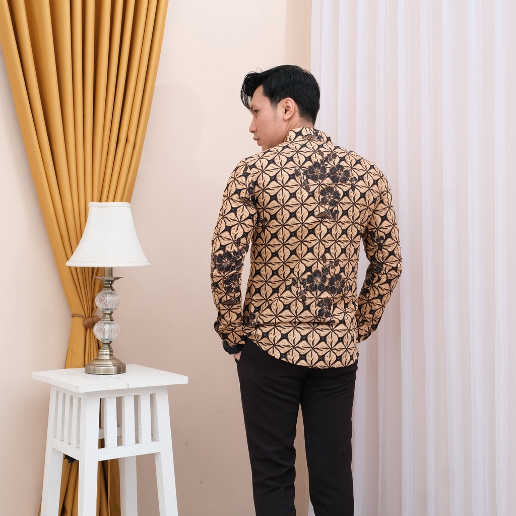 BAJU BATIK PRIA LENGAN PANJANG SLIM FIT PREMIUM FURING ADEM MODERN KEMEJA CASUAL FORMAL S M L XL XXL ACARA KONDANGAN KJ 04