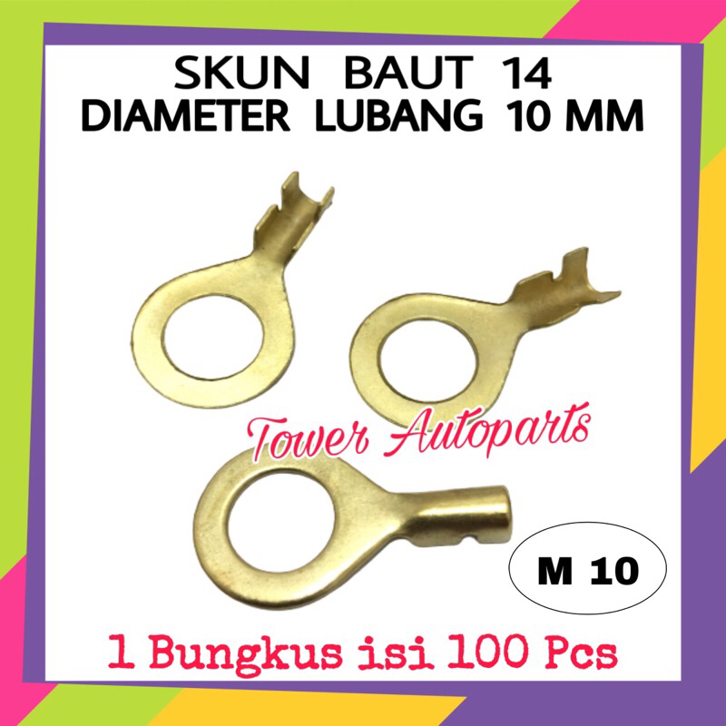 Terminal Skun M10 Baut 14 / Skun Massa Aki Diameter Lubang 10MM Untuk KABEL KECIL (Isi 100 Pcs)