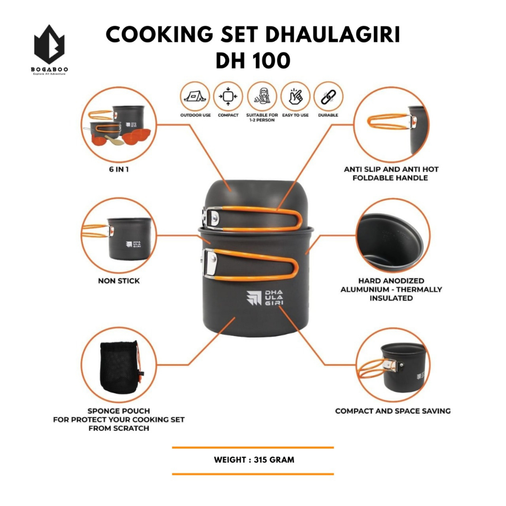 Cooking Set Dhaulagiri DH 100 - Dhaulagiri Cooking Set -  Nesting Set - Alat Masak Camping - Panci Gunung - Alat Masak Outdoor Gunung