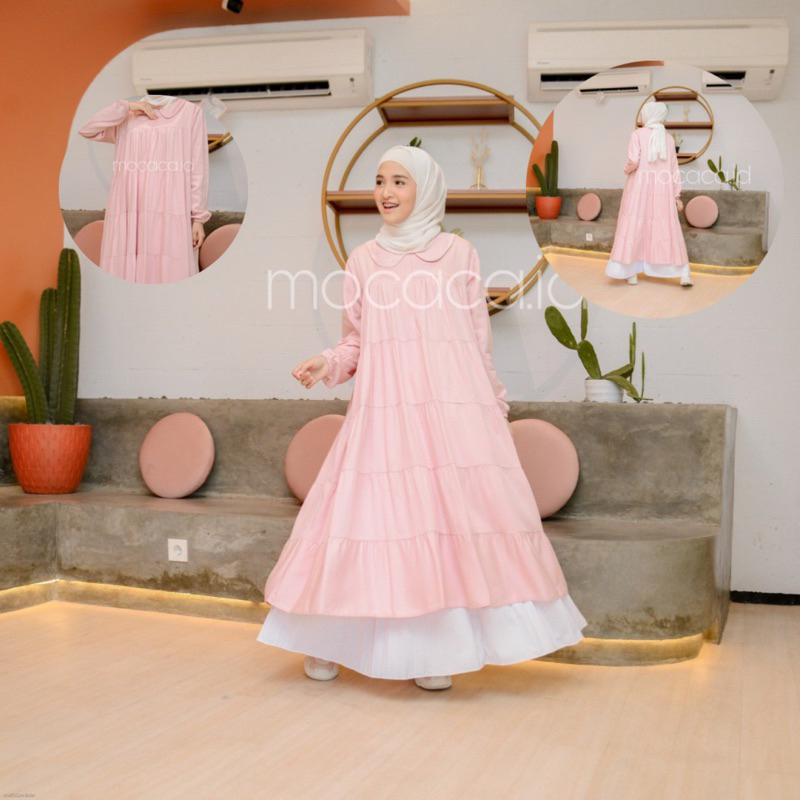 Midi Dress 5 Susun Busui Kerah Collar - Babypink