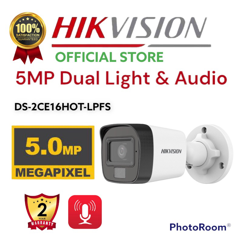 paket camera cctv 4 kamera hikvision 5mp dual light colorvu + audio build built in mic 4 channel ch bisa rekam suara 4ch