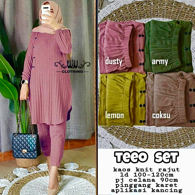 Teeo Set - SetCel Kaos Knit Rajut Terbaru Setelan Wanita / 535-7182