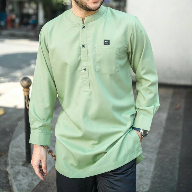KDL Muslim Baju Koko Pria Dewasa Lengan Panjang Toyobo Fodu Thompson Sage Mint