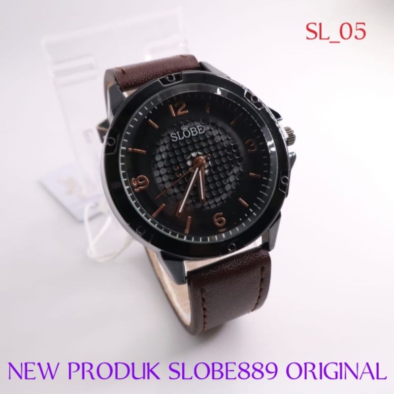 Jam Tangan Pria Kulit original SLOBE 8890 | Jam Tangan Cowok Keren Elegan Unisex