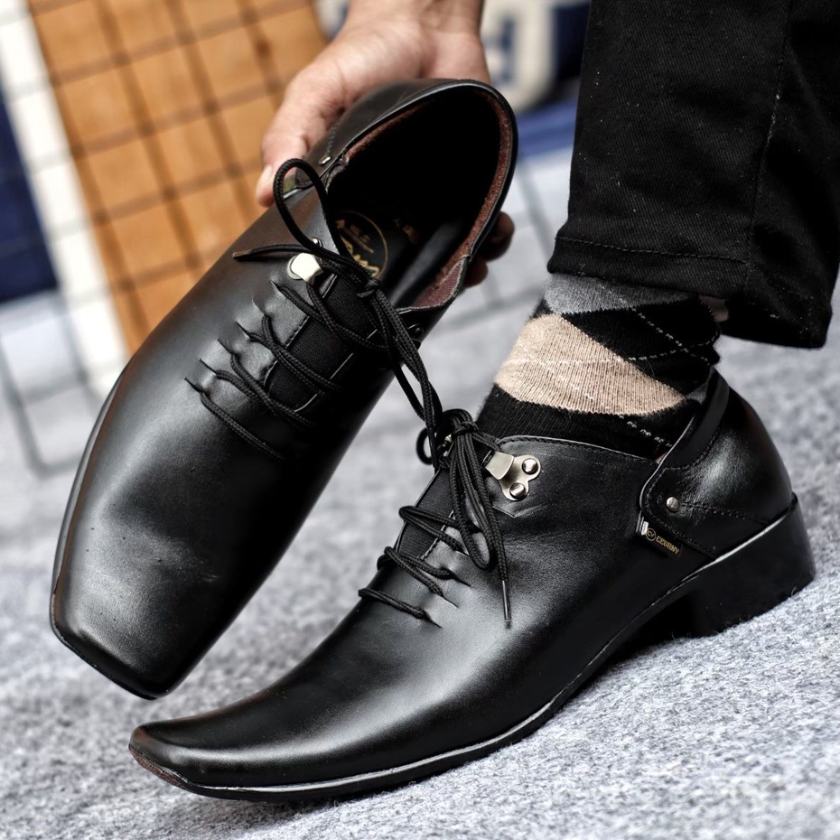 sepatu pantofel pria kulit asli Hitam Model Tali Branded Ori Enoz Ozan Pantopel Formal Pesta Bisnis Ellegant