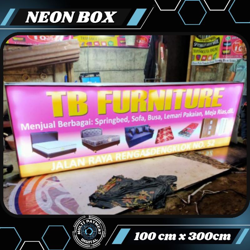 NEON BOX KOTAK 1 SISI / PAPAN NAMA TOKO 100 x 300 + PEMASANGAN